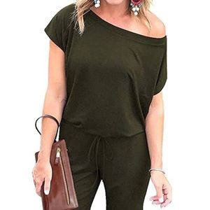 Loose Solid Off Shoulder Elastic Waist Stretchy